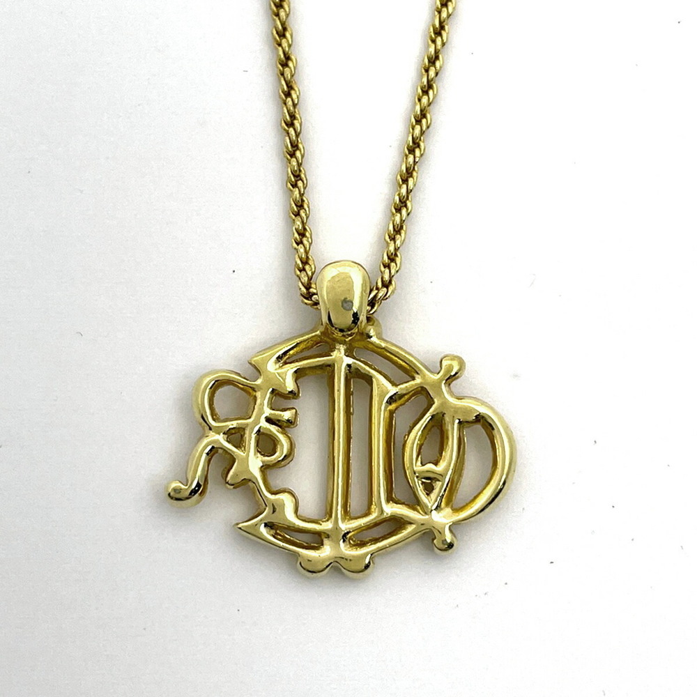 Christian Dior Logo Rhinestone Necklace CD GP Gold - Picture 2 of 5